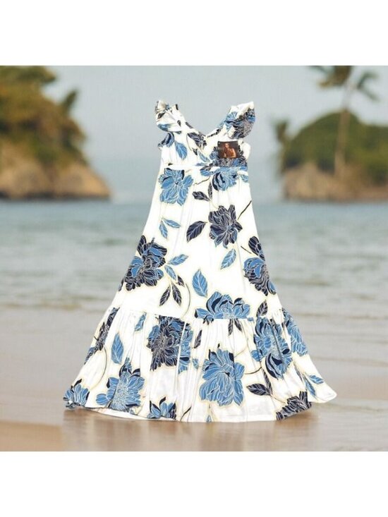 Iman Global Chic Dresses & Skirts - Iman Global Chic Blue Floral Maxi Dress VNeck Size MP Medium Petite NWT Hawaiian
